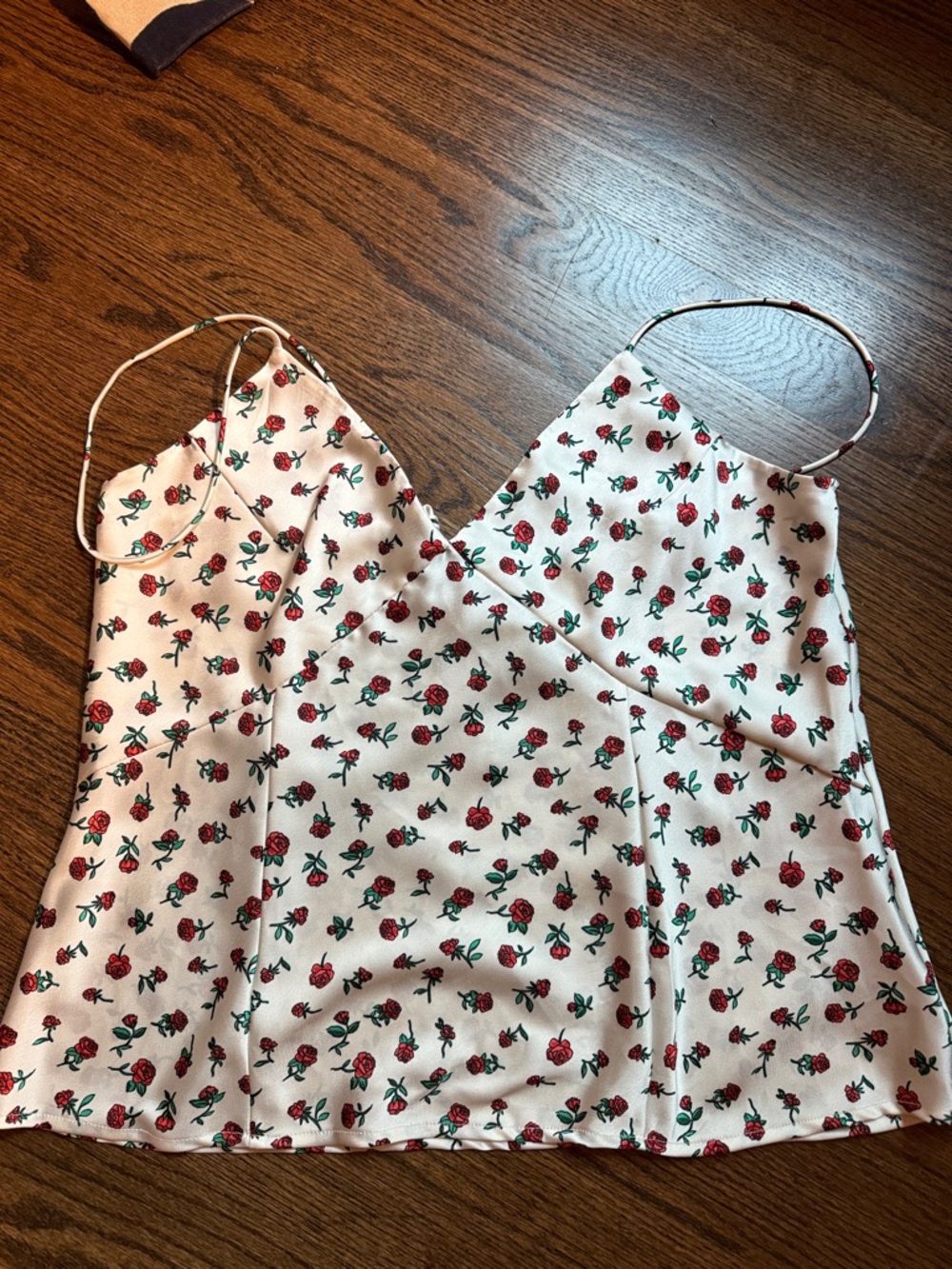 a new day White Cami Top with Red Rose Print